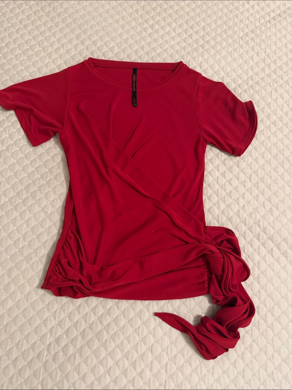 Karen Millen Red Short-Sleeve Side-Tie Top